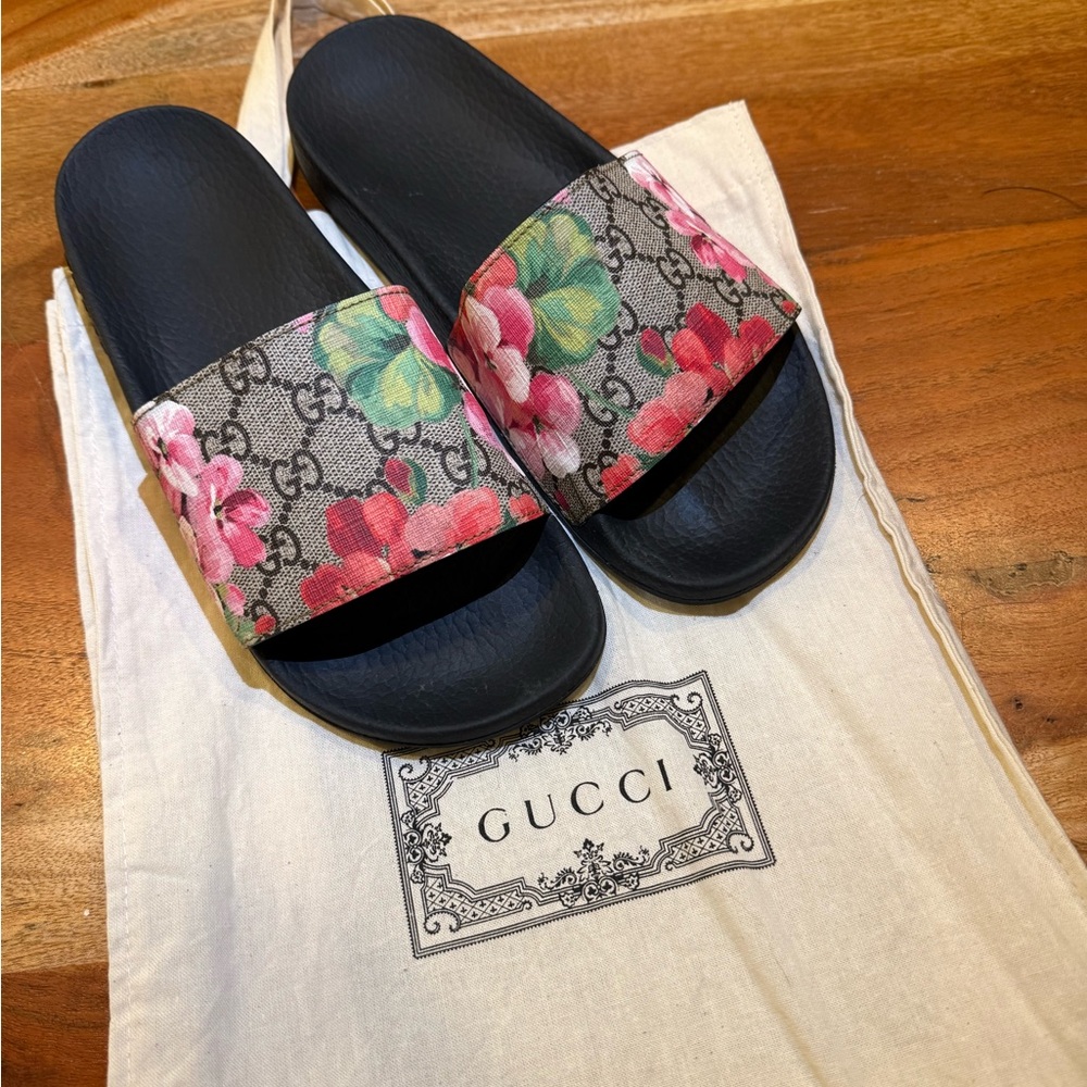 Gucci Black Floral Slides